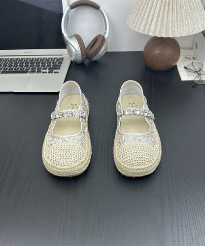 Flat Sequins Platform Beige Shoes Buckle Zircon Splicing Strap