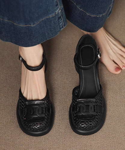 Sheepskin Splicing Strap Chunky Heel Buckle Sandals Beige