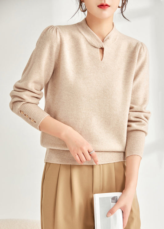 Beige Solid Loose Wool Knit Sweater Hollow Out Spring TF020