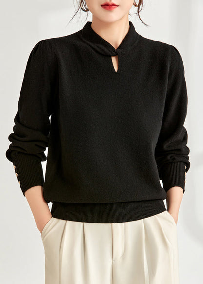 Beige Solid Loose Wool Knit Sweater Hollow Out Spring TF020