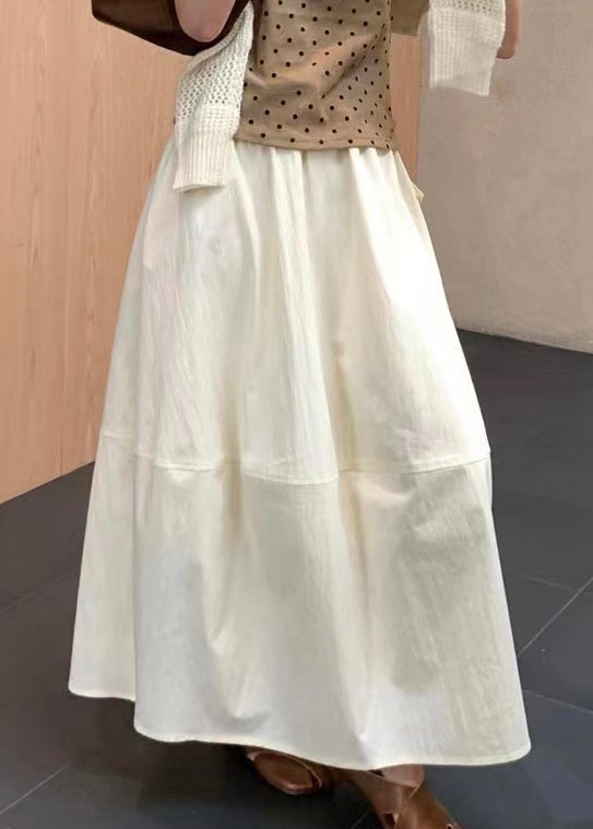 Solid Cotton Patchwork Waist Skirts Elastic Beige
