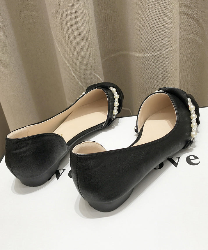 Black Bow Pearl Splicing Boutique Flat Shoes Pointed Toe XC1053