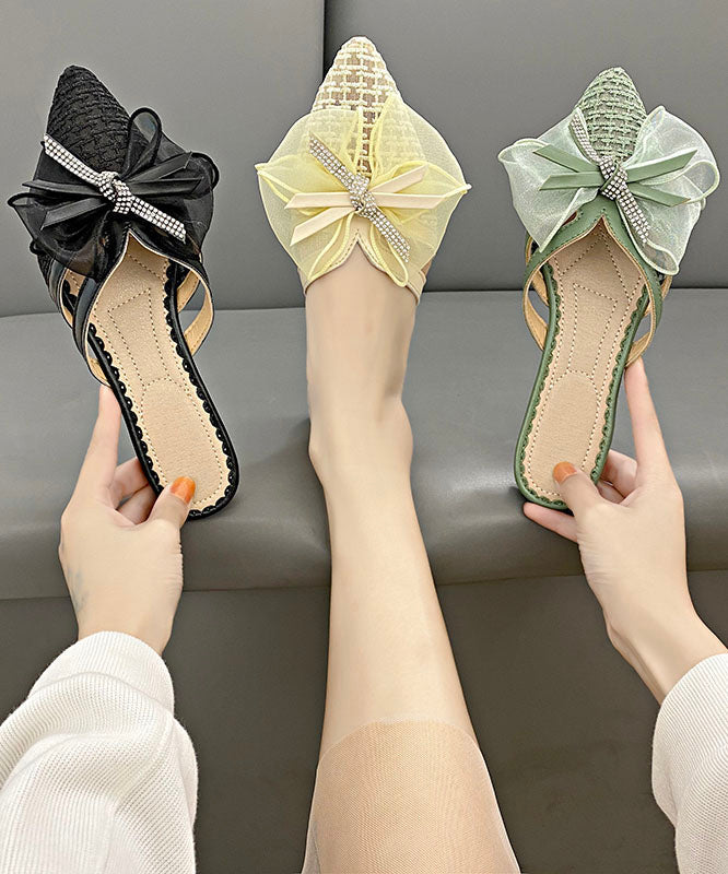 Black Breathable Tulle Splicing Slide Sandals Pointed Toe JJ005