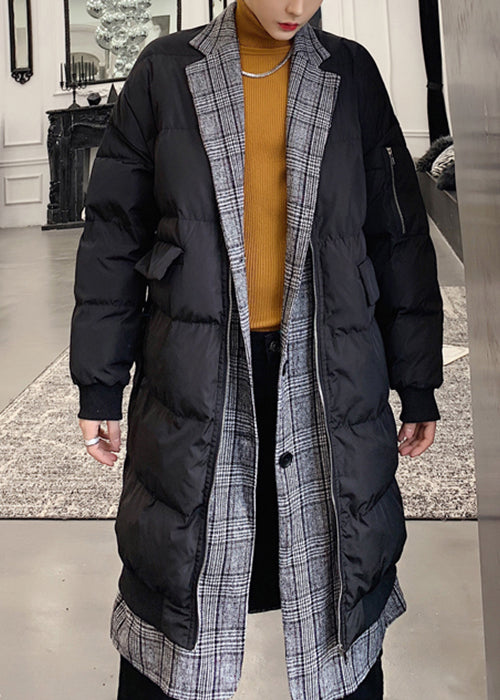 Black Button Pockets Men Parka Peter Pan Collar WinterRM014