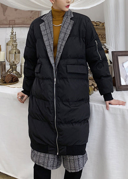 Black Button Pockets Men Parka Peter Pan Collar WinterRM014