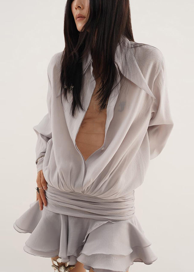 Black Pan Spring Chiffon Button Mini Solid Peter Dresses Collar