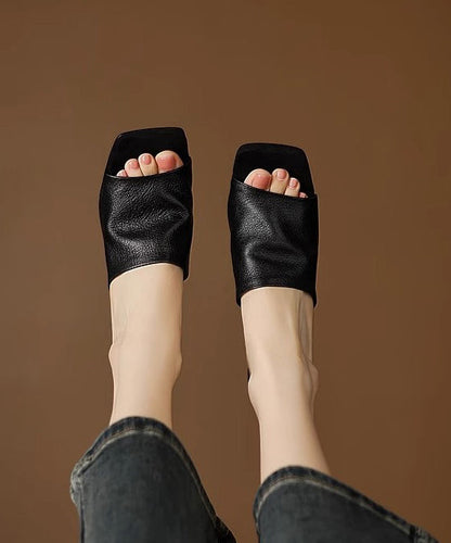 Sandals Black Sheepskin Beautiful Toe Slide Peep Chunky
