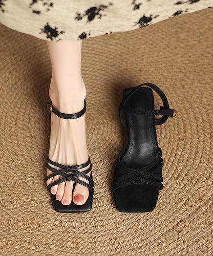 Toe Black Peep Chic Chunky Splicing Suede Sandals