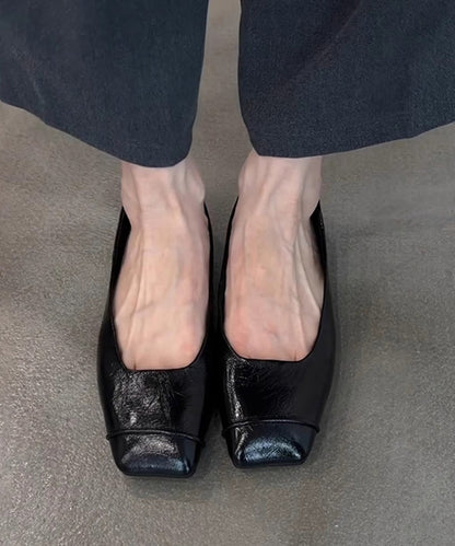 Sheepskin Flat Comfortable Black Splicing Shoes Feet Toe Square