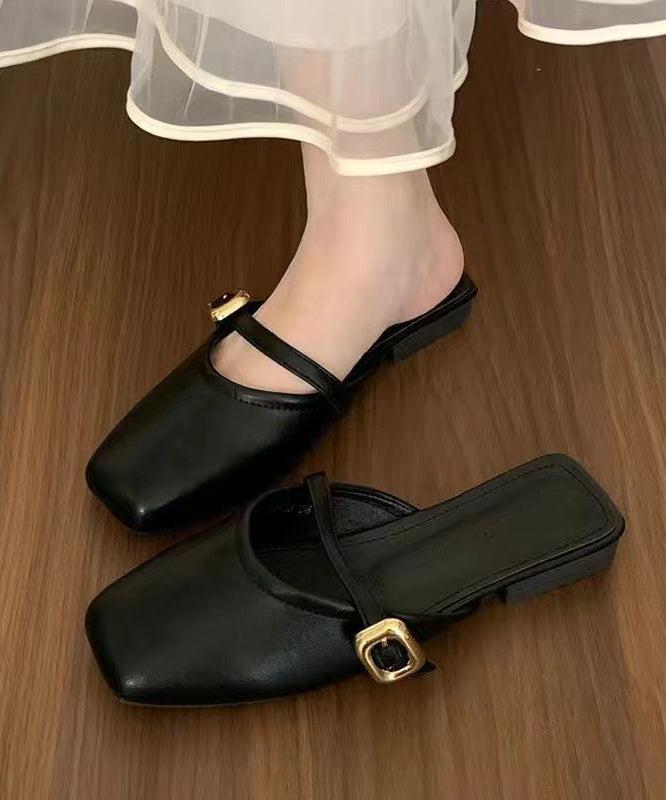 Splicing Sandals Slide Faux Comfortable Black Leather