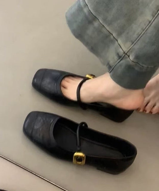 Splicing Black Women For Cowhide Leather Chic Shoes Flat