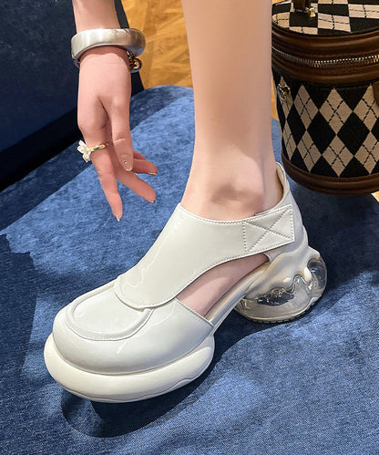 Hollow Chic Splicing Cowhide Black Out Platform Leather Loafers