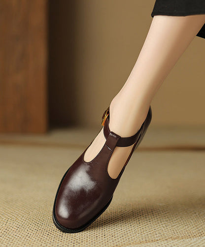 Black Cowhide Chunky Hollow Out Leather Splicing Shoes