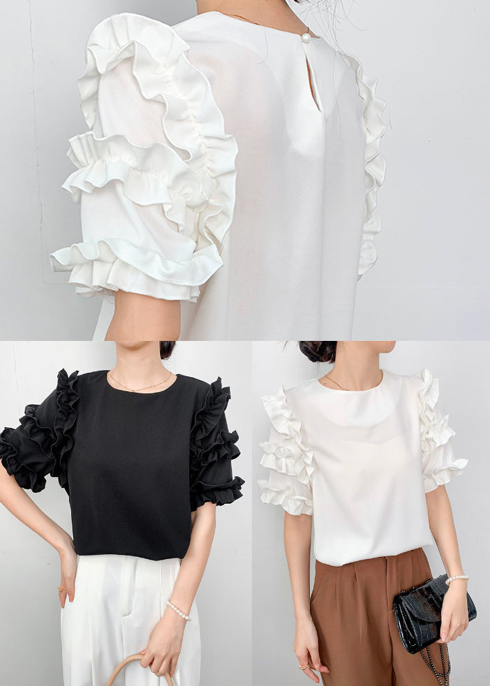 Ruffled Summer Chiffon Shirt Draping Black
