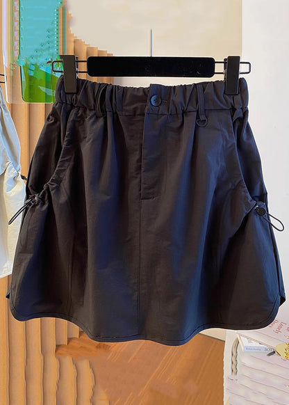 Black Drawstring Pockets Cotton Skirts Elastic Waist QE017