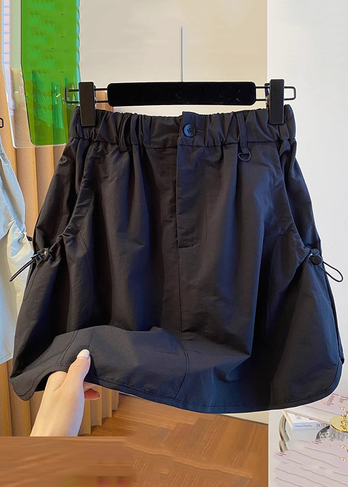 Black Drawstring Pockets Cotton Skirts Elastic Waist QE017