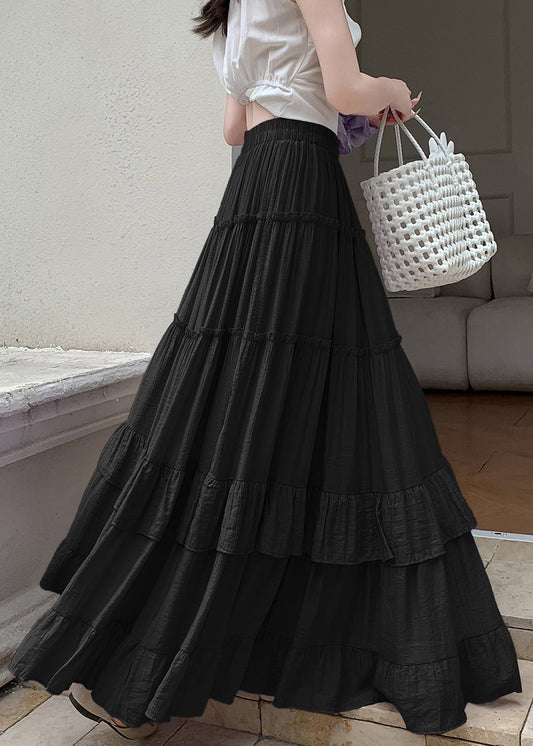 Cotton Skirts Waist Large Wrinkled Elastic Black Hem Exra