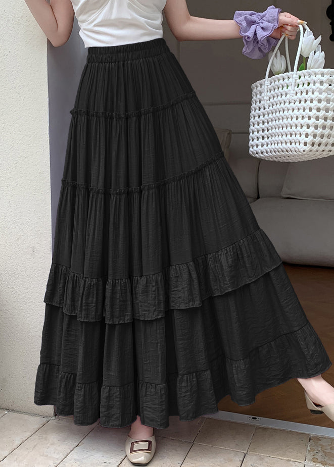 Cotton Skirts Waist Large Wrinkled Elastic Black Hem Exra