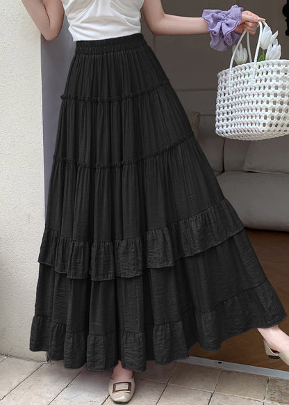 Cotton Skirts Waist Large Wrinkled Elastic Black Hem Exra