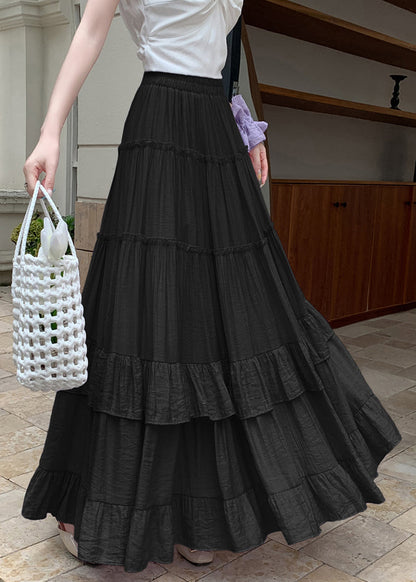 Cotton Skirts Waist Large Wrinkled Elastic Black Hem Exra