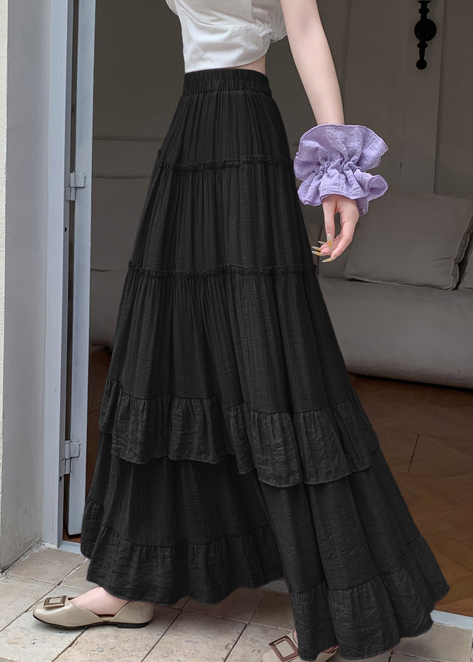 Cotton Skirts Waist Large Wrinkled Elastic Black Hem Exra