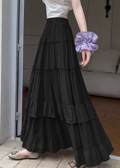 Cotton Skirts Waist Large Wrinkled Elastic Black Hem Exra
