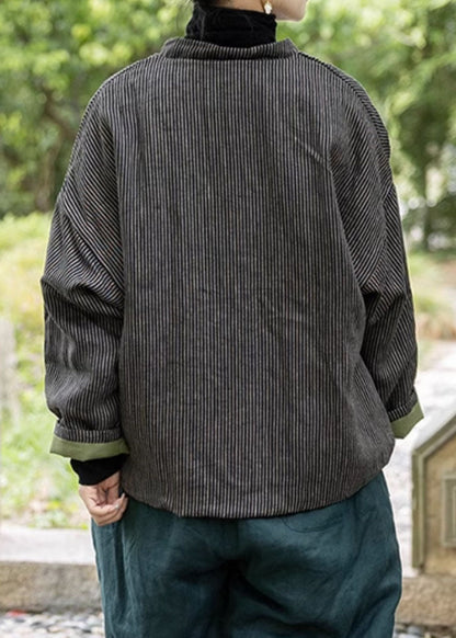 Black Fine Cotton Filled Coat Stand Collar Chinese Button Spring TJ004