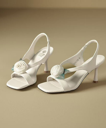 Black High Sandals Peep Splicing Toe Floral Heel