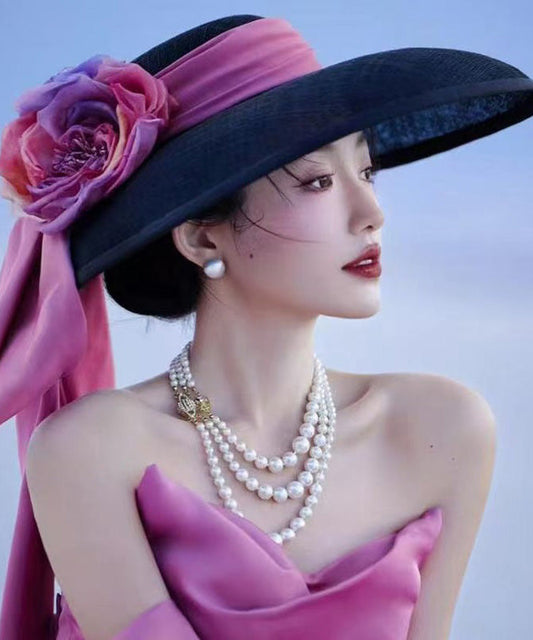 Large With Hat French Floral Black Bow Brim A