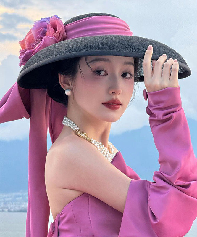 Large With Hat French Floral Black Bow Brim A