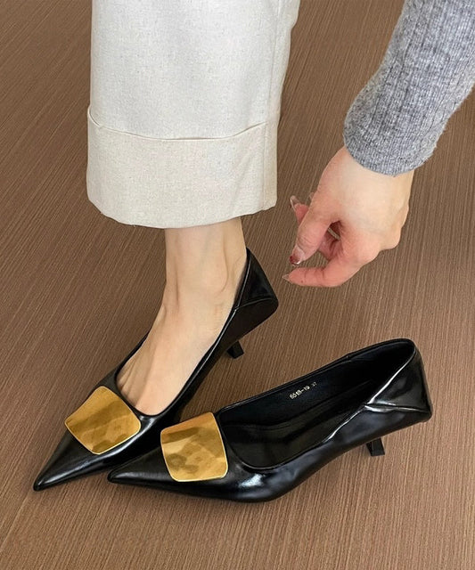 Black French Toe Sequined Heels Splicing High Pointed