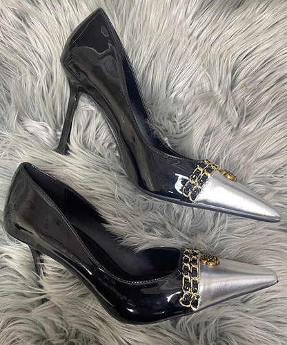 Chic Black Splicing Sheepskin Linked High Heels Sequined Stiletto
