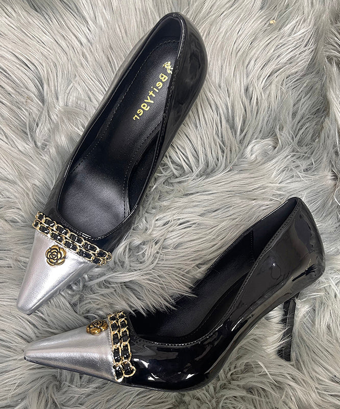 Chic Black Splicing Sheepskin Linked High Heels Sequined Stiletto
