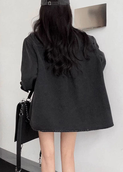 Black High Waist Two Piece Set Peter Pan Collar Long Sleeve RE042