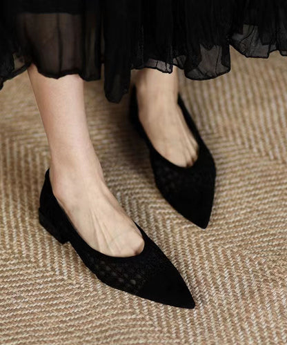 Black Hollow Out Breathable Tulle Women Splicing Flats QK045