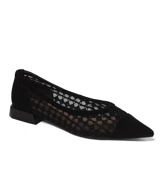 Black Hollow Out Breathable Tulle Women Splicing Flats QK045