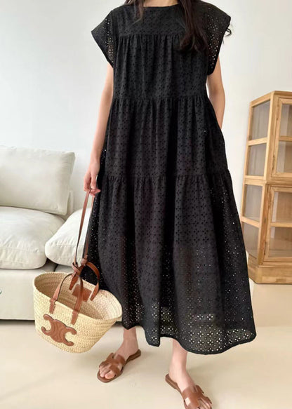 Dresses Embroidered Black Cotton Summer Hollow Out