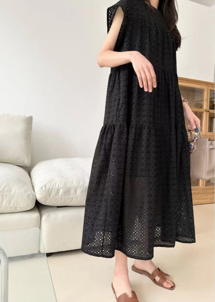 Dresses Embroidered Black Cotton Summer Hollow Out