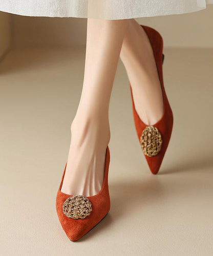 Pointed Splicing Kitten Toe High Black French Heels Suede