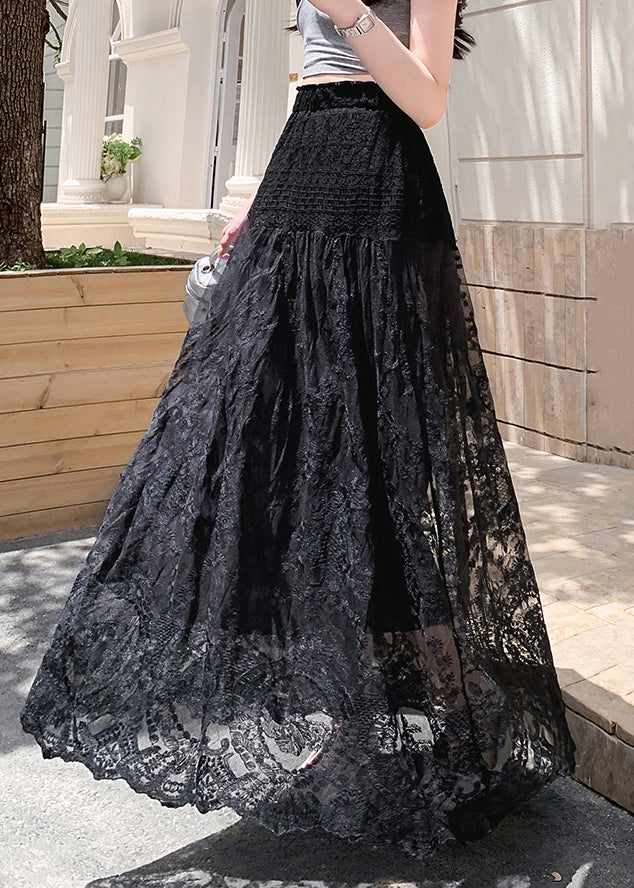 Hollow Skirts Waist Out Black Tulle Summer Elastic Lace