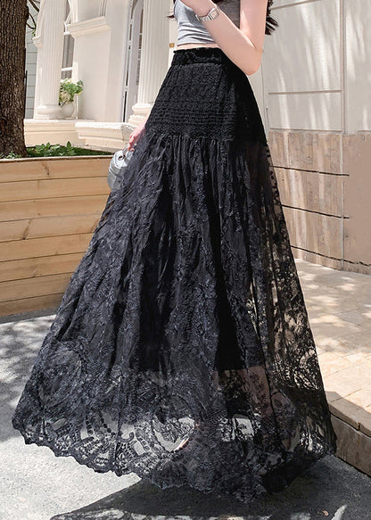 Hollow Skirts Waist Out Black Tulle Summer Elastic Lace