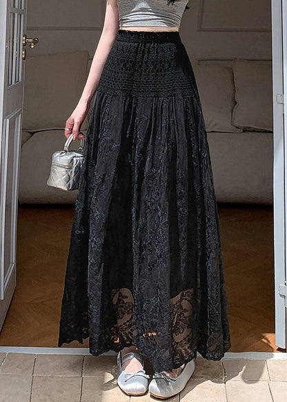 Hollow Skirts Waist Out Black Tulle Summer Elastic Lace