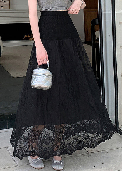 Hollow Skirts Waist Out Black Tulle Summer Elastic Lace