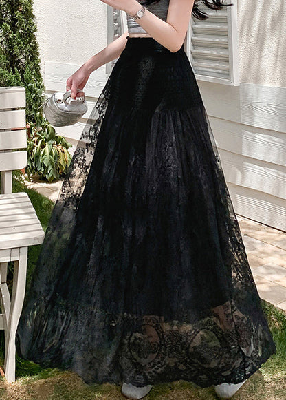 Hollow Skirts Waist Out Black Tulle Summer Elastic Lace