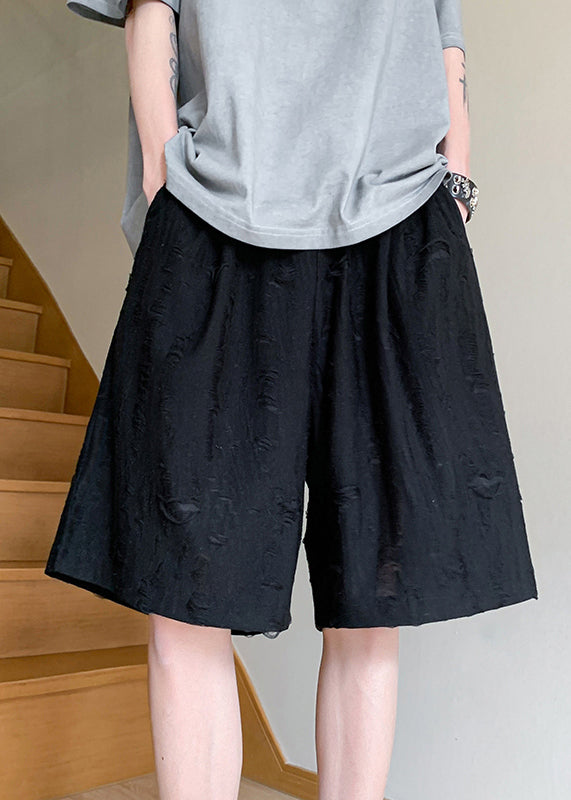 Hole Cotton Black Shorts Up Waist Men Elastic Summer Lace