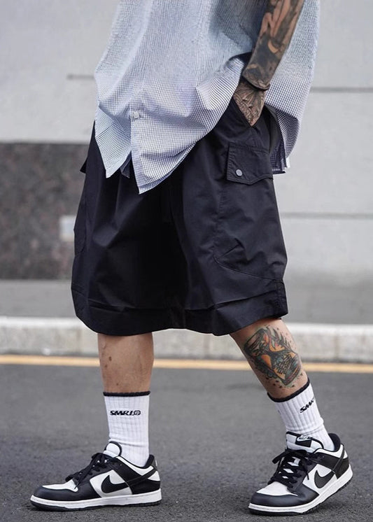 Lace Men Shorts Elastic Summer Waist Up Cotton Black Solid