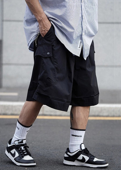 Lace Men Shorts Elastic Summer Waist Up Cotton Black Solid