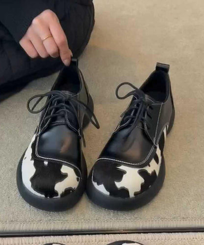 Women Black Up Loafers Splicing Lace Platform For