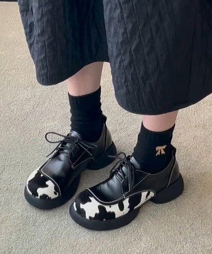 Women Black Up Loafers Splicing Lace Platform For