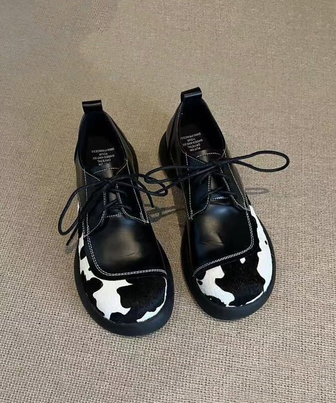 Women Black Up Loafers Splicing Lace Platform For